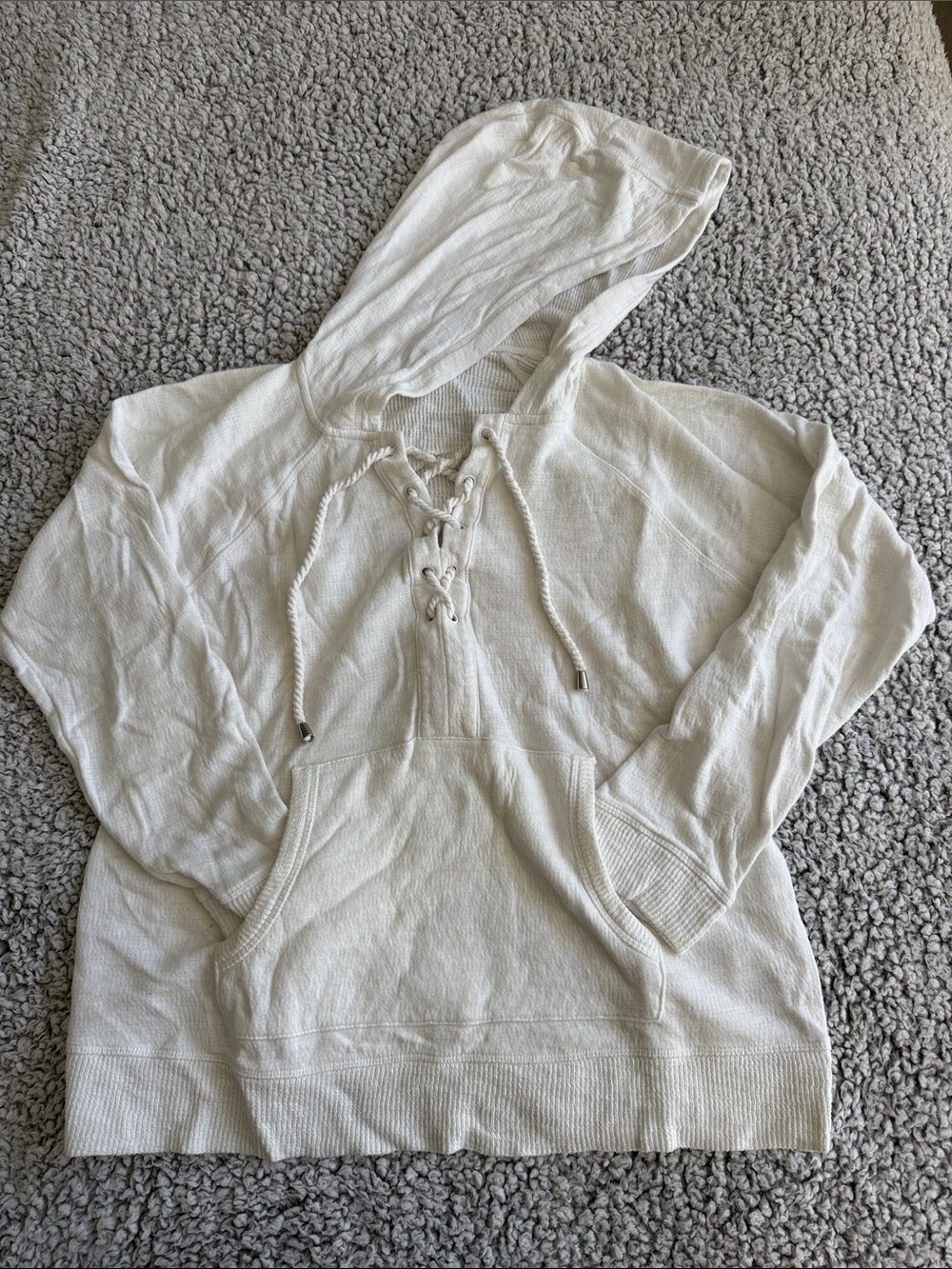 Talbots White Lace-Up Hooded Pullover